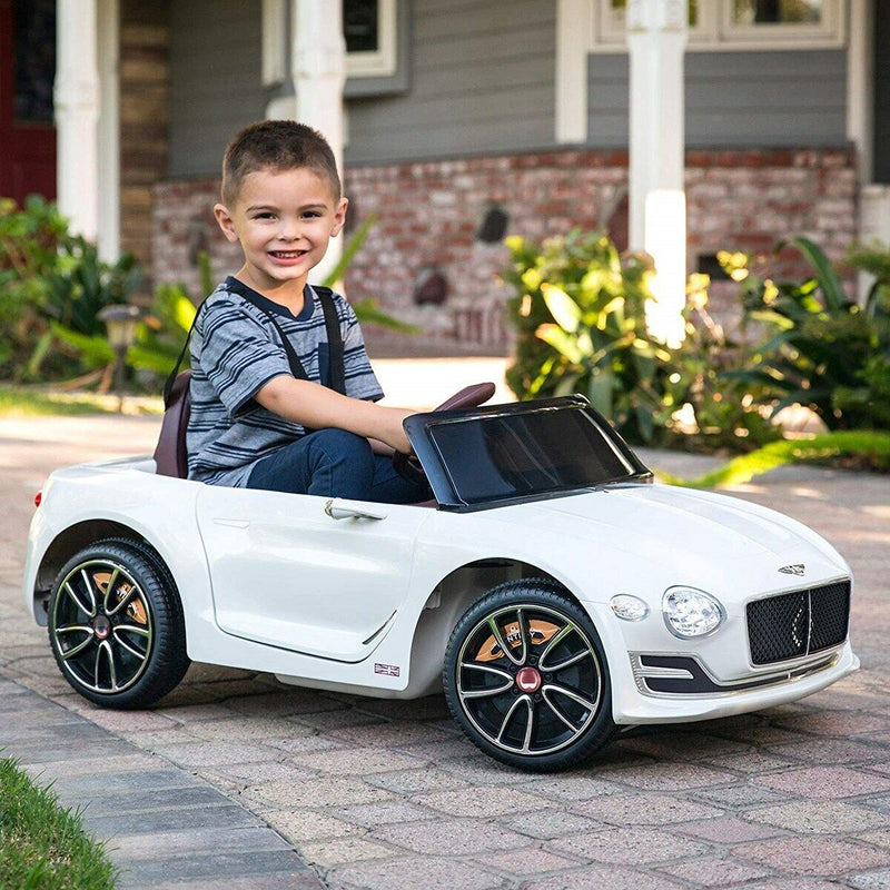 12V Electric Ride-On Car for Kids with Remote Control, LED Lights, and MP3 Player - Bentley Style in White