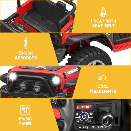 12V Electric Ride-On Car Truck for Kids with Remote Control, Safety Belt, and MP3 Player