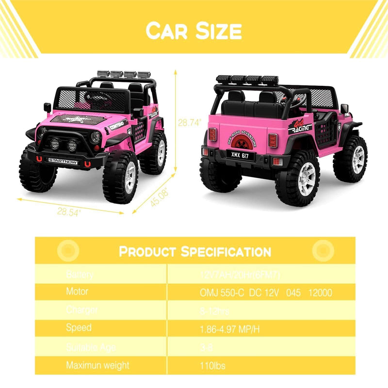 12V Electric Ride-On Car Truck for Kids with Remote Control, Safety Belt, and MP3 Player