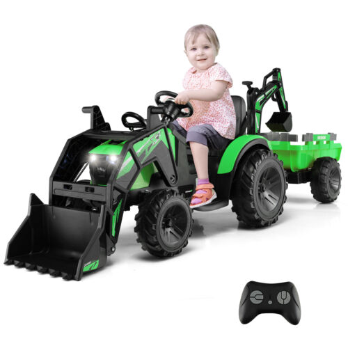 12V Electric Ride-On Excavator Bulldozer with Trailer for Kids - Remote Control Included