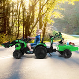 12V Electric Ride-On Excavator Bulldozer with Trailer for Kids - Remote Control Included