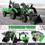 Yellow 12V Electric Ride-On Excavator Bulldozer Rubber Tires with Trailer for Kids - Remote Control Included
