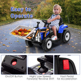 12V Electric Ride-On Excavator Digger Tractor with RC Control and Digging Bucket - Blue