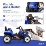 12V Electric Ride-On Excavator Digger Tractor with RC Control and Digging Bucket - Blue