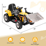 12V Electric Ride-On Excavator Digger Tractor with RC Control and Digging Bucket - Yellow