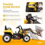 12V Electric Ride-On Excavator Digger Tractor with RC Control and Digging Bucket - Yellow