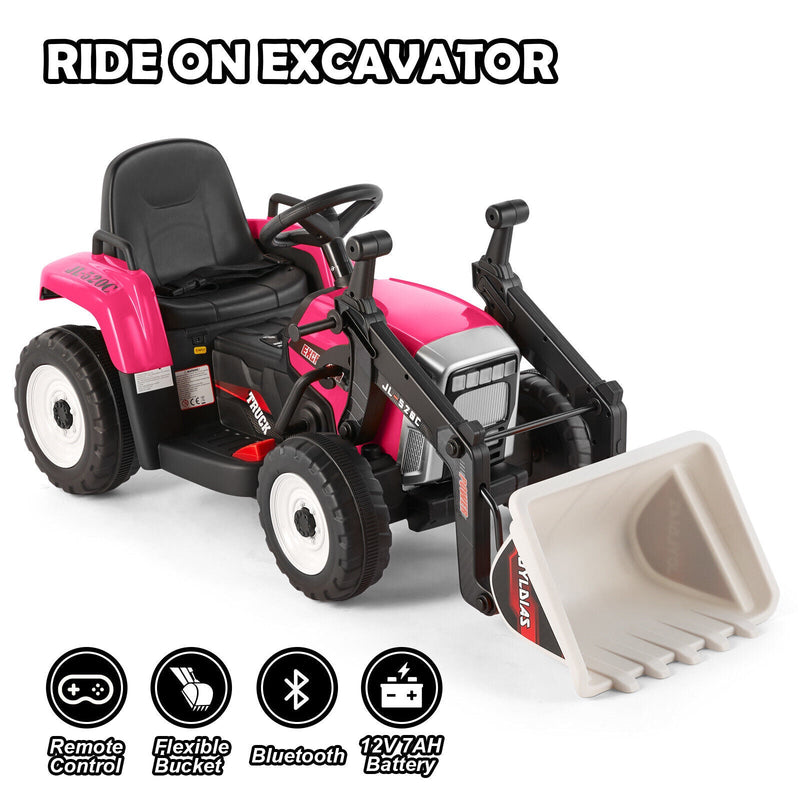 12V Electric Ride On Excavator Digger with Bluetooth Music and Remote Control - 3 Speeds and Light Effects Included