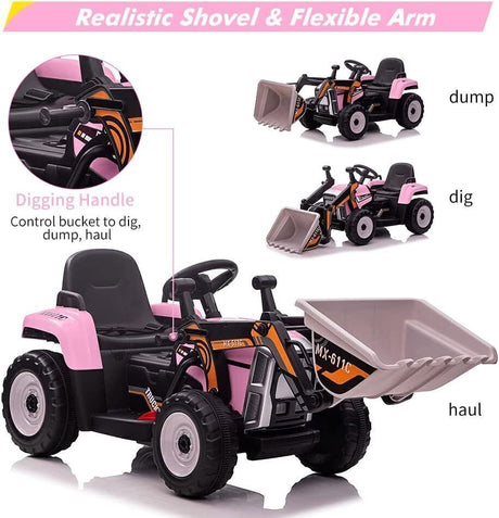 12V Electric Ride-On Excavator for Kids with Bluetooth and 3 Speeds