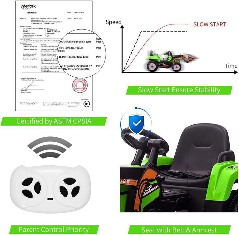 12V Electric Ride-On Excavator for Kids with Bluetooth and 3 Speeds