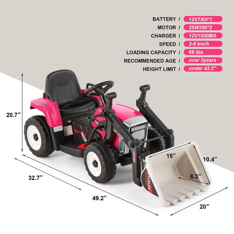12V Electric Ride On Excavator Digger with Bluetooth Music and Remote Control - 3 Speeds and Light Effects Included