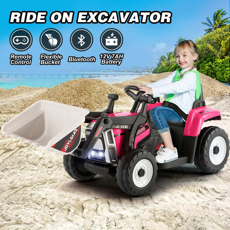 12V Electric Ride On Excavator Digger with Bluetooth Music and Remote Control - 3 Speeds and Light Effects Included