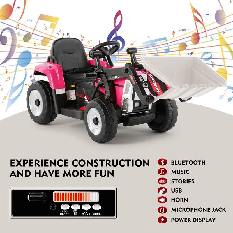 12V Electric Ride On Excavator Digger with Bluetooth Music and Remote Control - 3 Speeds and Light Effects Included