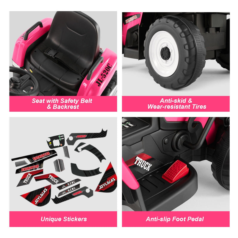 12V Electric Ride On Excavator Digger with Bluetooth Music and Remote Control - 3 Speeds and Light Effects Included