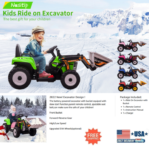 12V Electric Ride-On Excavator Truck for Kids with 3 Speeds, Music, and Remote Control