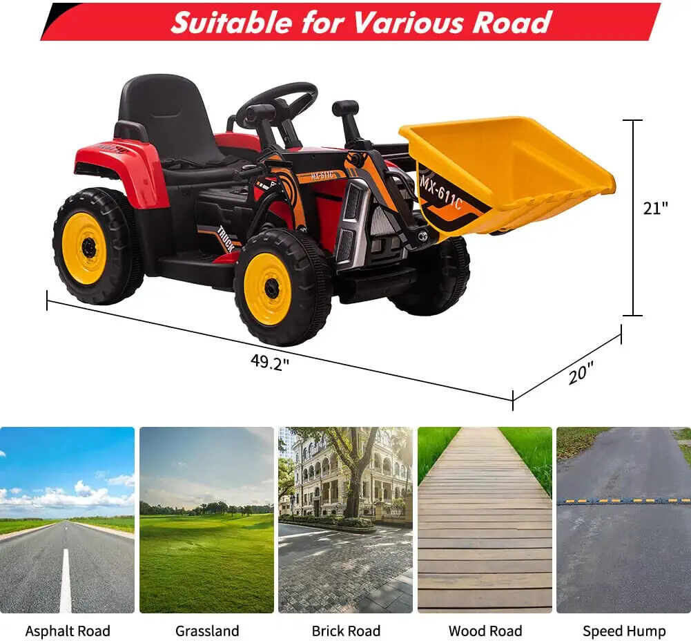 12V Electric Ride-On Excavator Truck for Kids with 3 Speeds, Music, and Remote Control