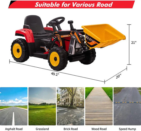 12V Electric Ride-On Excavator Truck for Kids with 3 Speeds, Music, and Remote Control