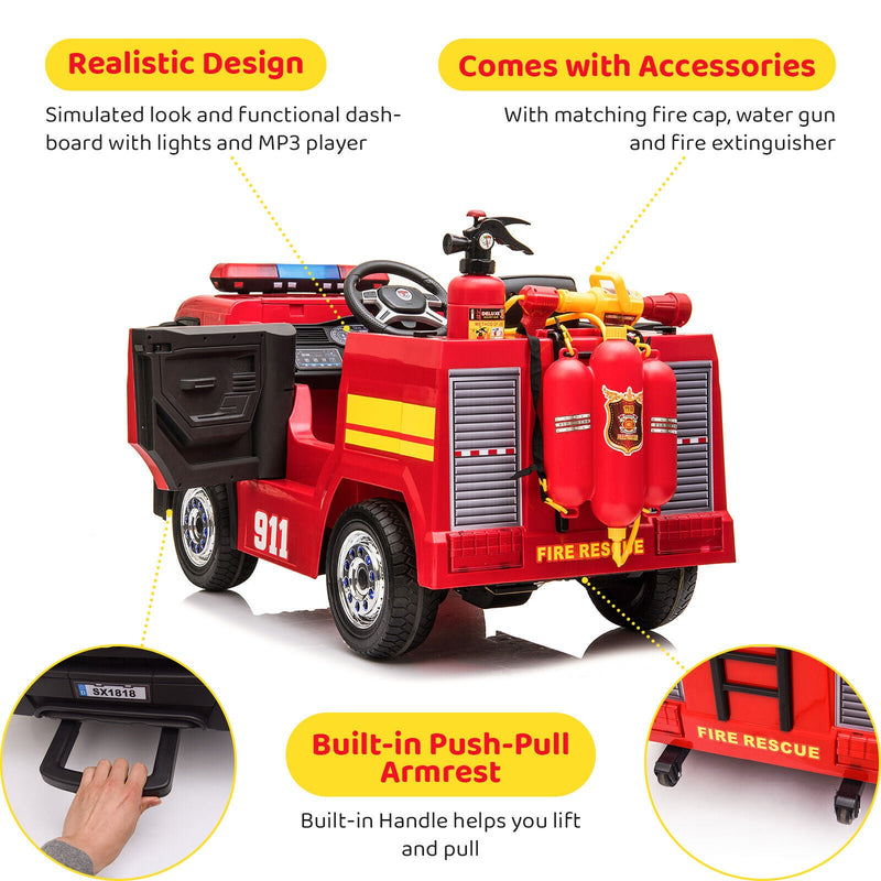 12V Electric Ride-On Fire Truck Toy with Remote Control for Kids Ages 3-7