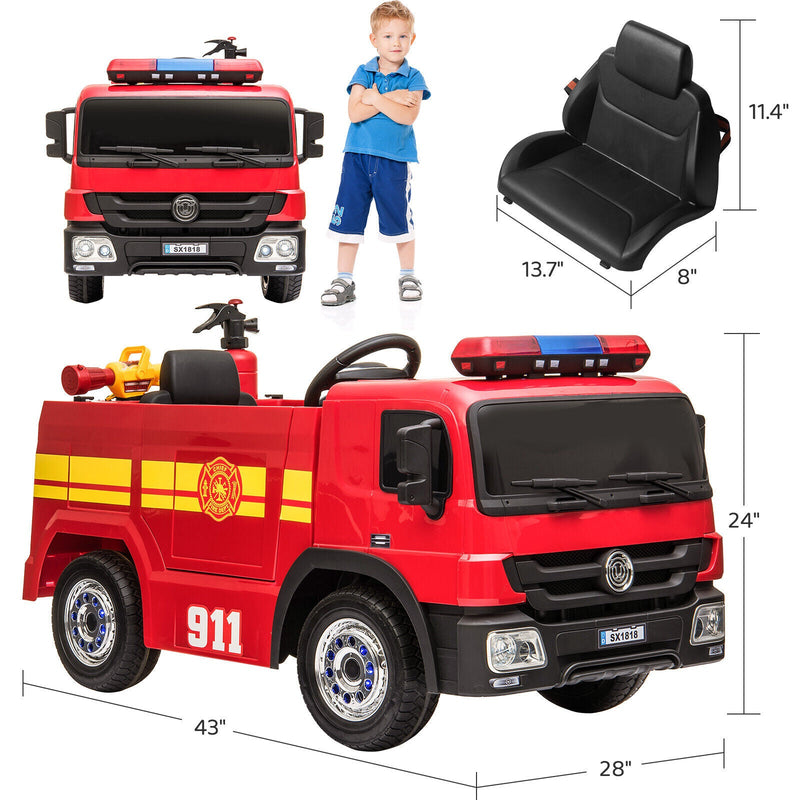 12V Electric Ride-On Fire Truck Toy with Remote Control for Kids Ages 3-7