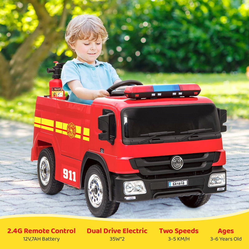 12V Electric Ride-On Fire Truck Toy with Remote Control for Kids Ages 3-7