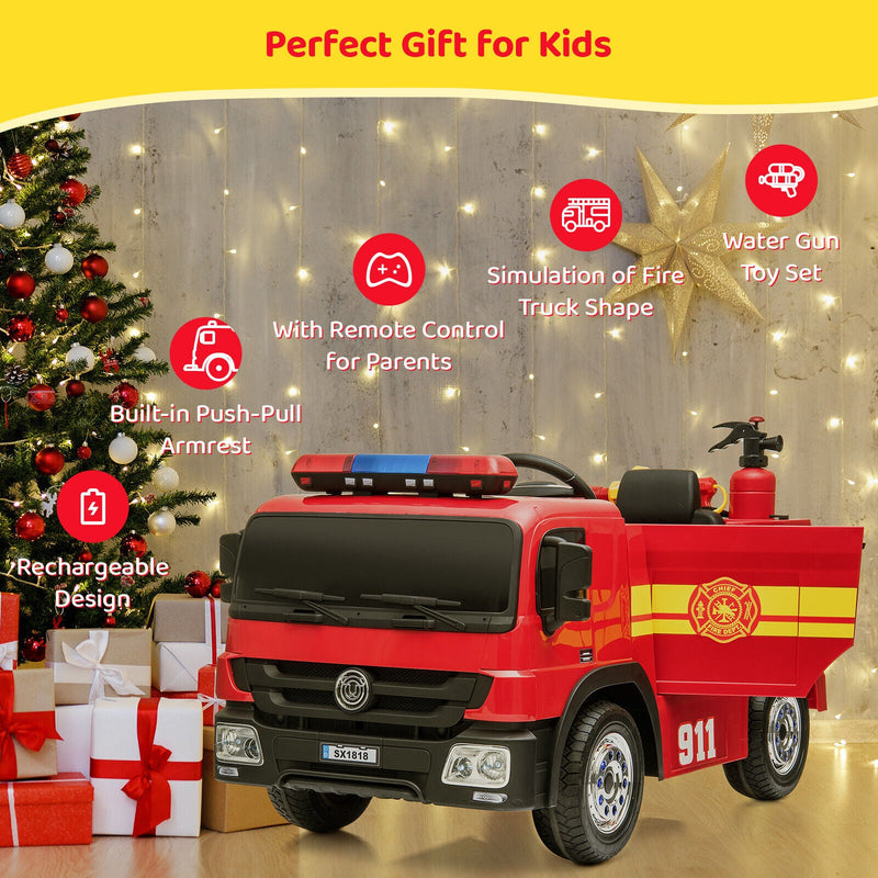 12V Electric Ride-On Fire Truck Toy with Remote Control for Kids Ages 3-7