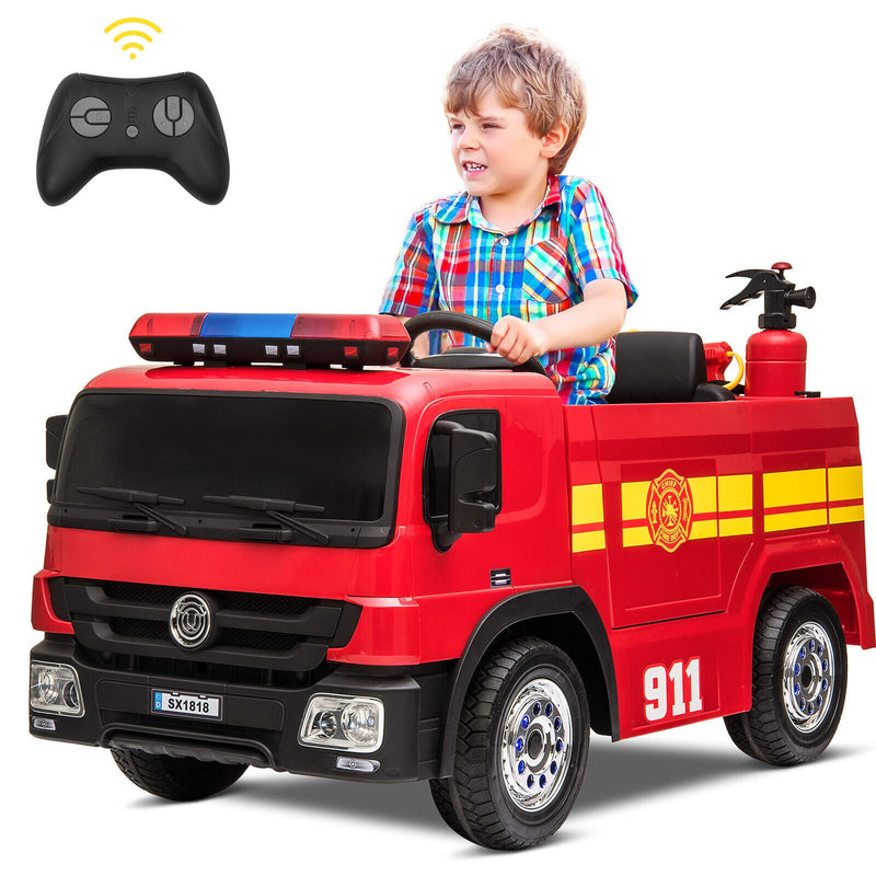 12V Electric Ride-On Fire Truck Toy with Remote Control for Kids Ages 3-7