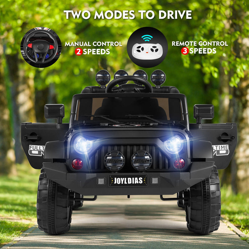 12V Electric Ride-On Jeep for Kids with LED Lights, Music, and Bluetooth Remote Control
