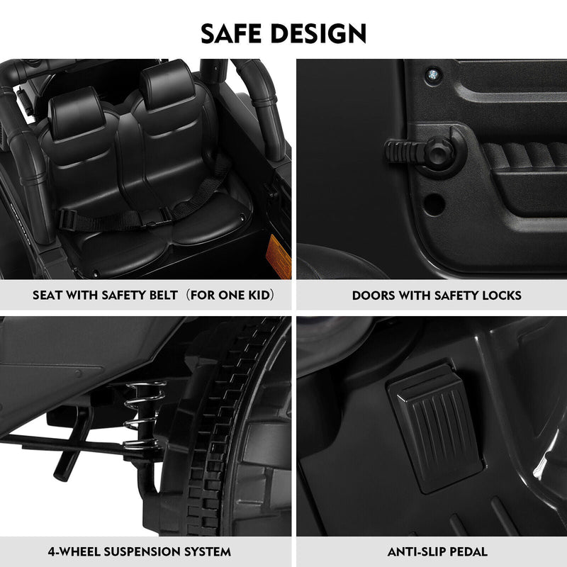 12V Electric Ride-On Jeep for Kids with LED Lights, Music, and Bluetooth Remote Control