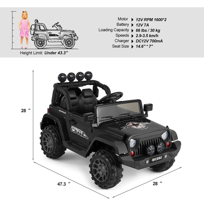 12V Electric Ride-On Truck for Kids with Music, LED Lights, Bluetooth, MP3, and Remote Control