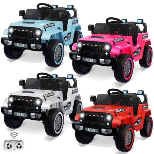 12V Electric Ride On Jeep Toy Car for Kids with Remote Control, Music, and LED Lights - 3 Speed Options
