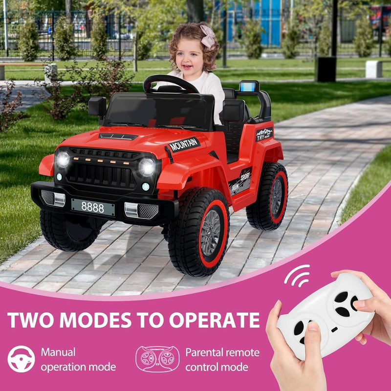 12V Electric Ride On Jeep Toy Car for Kids with Remote Control, Music, and LED Lights - 3 Speed Options