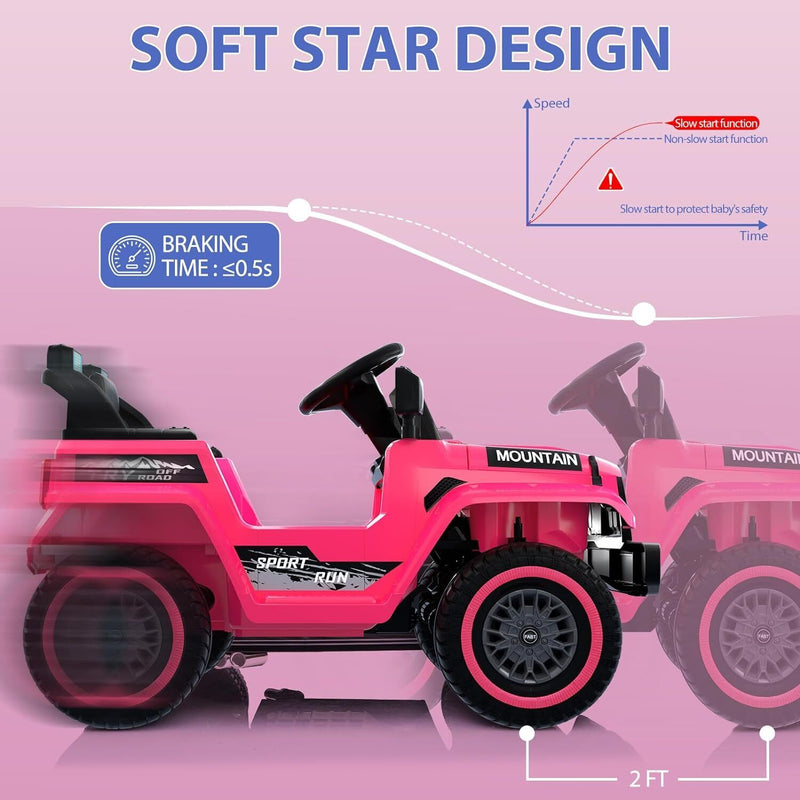 12V Electric Ride On Jeep Truck for Kids with Remote Control and Music - 3 Speed Options