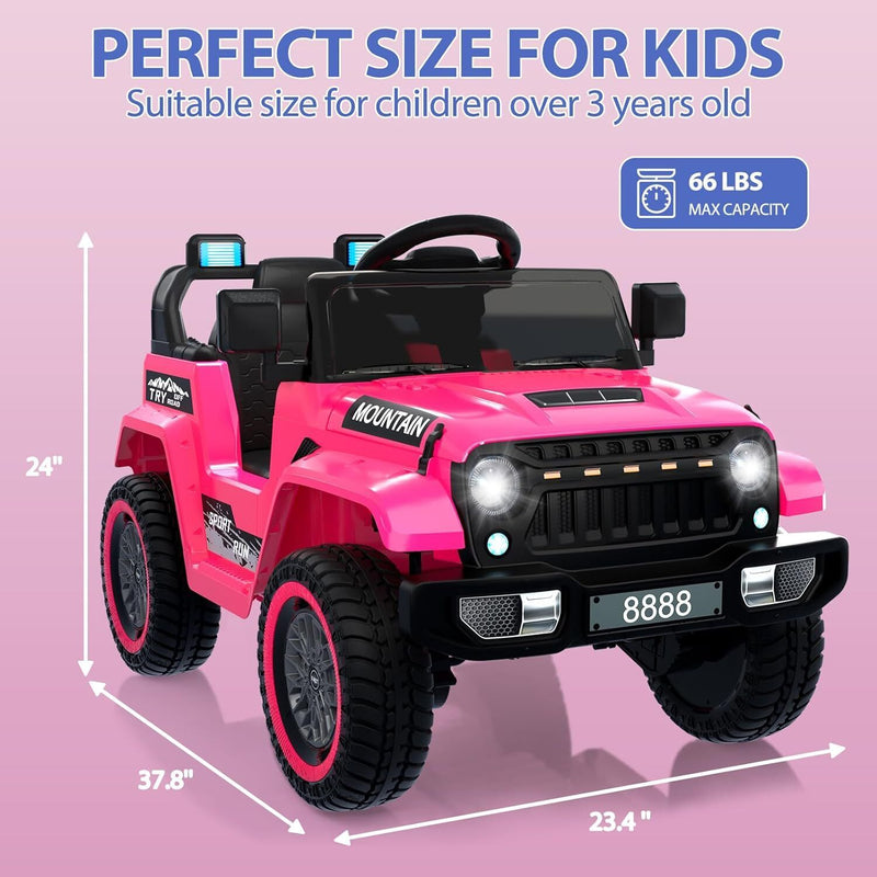 12V Electric Ride On Jeep Truck for Kids with Remote Control and Music - 3 Speed Options