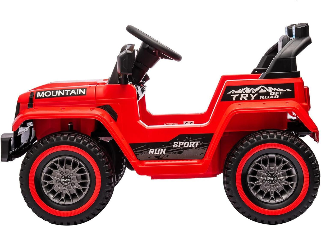 Red Electric 12V Battery Kids Ride On Jeep with Remote Control and Music - 3 Speed Options