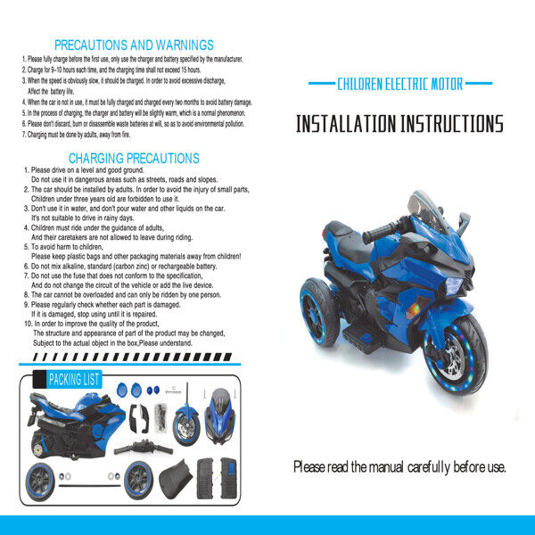 12V Electric Ride On Motorbike for Kids with Rechargeable Battery and 3 Wheels