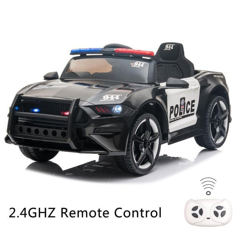 12V Electric Ride On Police Car for Kids with Remote Control - Black