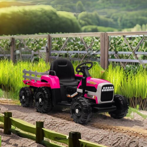 12V Electric Ride On Toy Tractor with Trailer for Kids - Remote Controlled