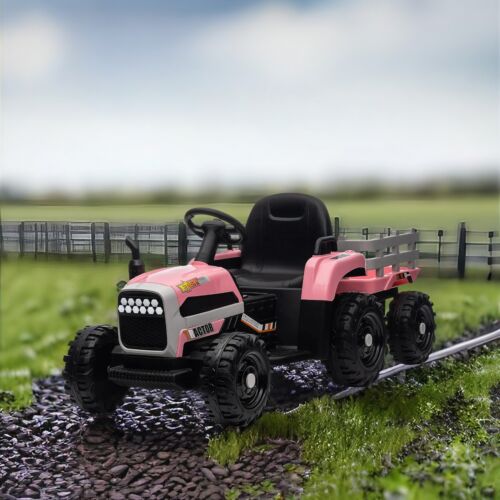 12V Electric Ride On Toy Tractor with Trailer for Kids - Remote Controlled
