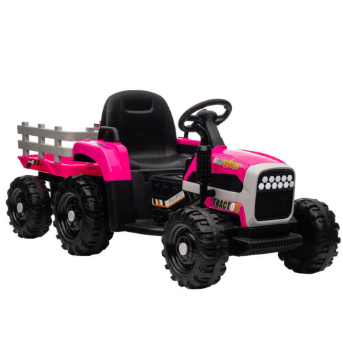 12V Electric Ride On Toy Tractor with Trailer for Kids - Remote Controlled