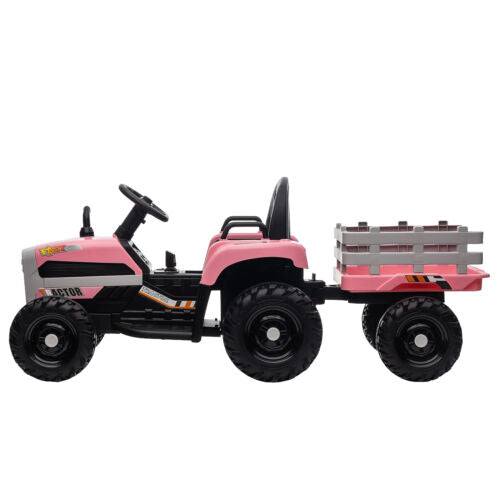 12V Electric Ride On Toy Tractor with Trailer for Kids - Remote Controlled