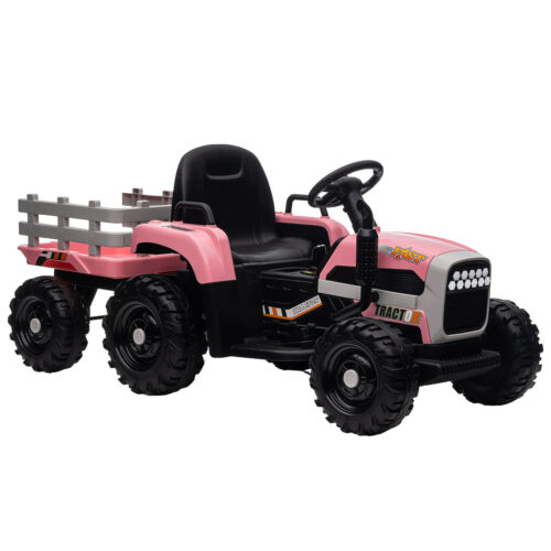 12V Electric Ride On Toy Tractor with Trailer for Kids - Remote Controlled