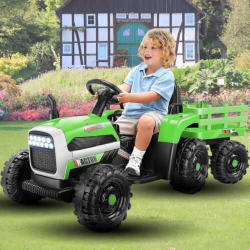 12V Electric Ride On Tractor Car with Trailer and Remote Control - 3 Speeds, 60W Motor