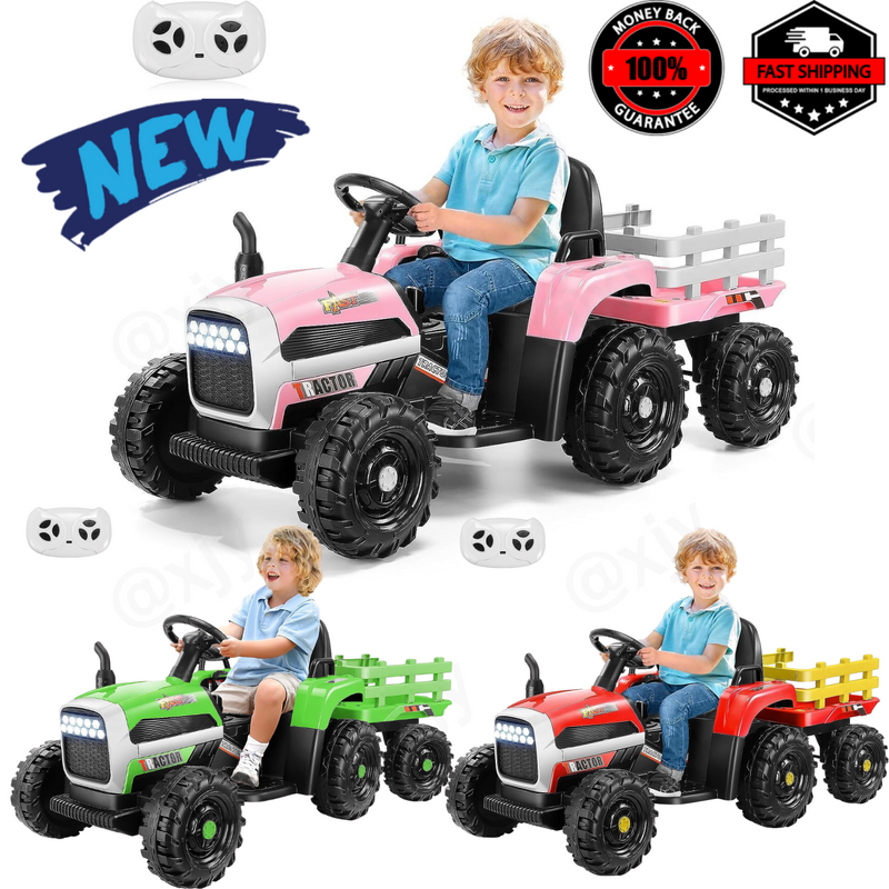 12V Electric Ride-On Tractor with Trailer for Kids - Includes Remote Control!