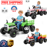 12V Electric Ride-On Tractor for Kids with Remote Control and Trailer Attachment
