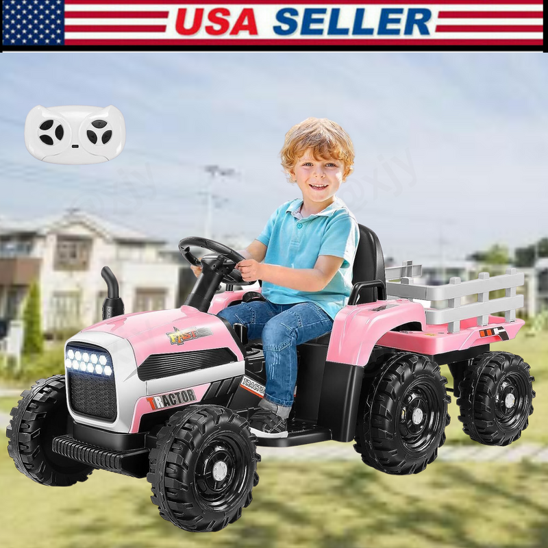 12V Electric Ride-On Tractor for Kids with Remote Control and Trailer Attachment