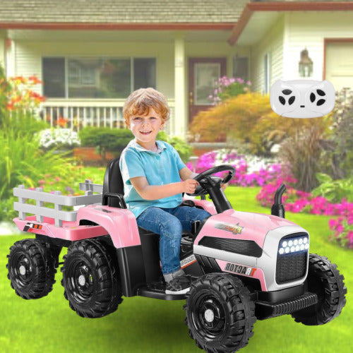 12V Electric Ride-On Tractor for Kids with Trailer Attachment