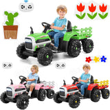 12V Electric Ride-On Tractor for Kids with Trailer Attachment
