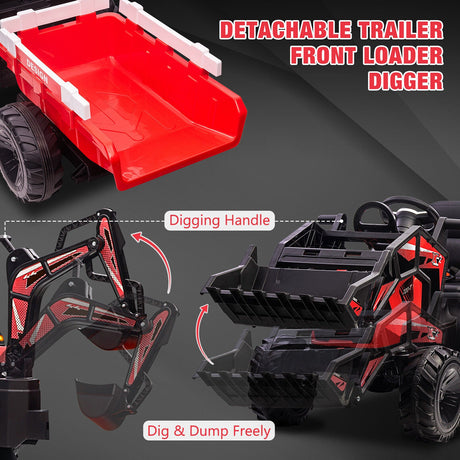 12V Electric Ride On Tractor Toy with Remote Control, Trailer, and LED Light - Perfect Gift for Kids