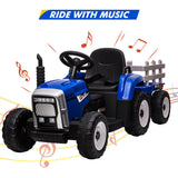 12V Electric Ride-On Tractor with Trailer and MP3 Player for Kids - Featuring 7 LED Headlights