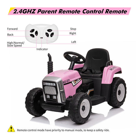 12V Electric Ride-On Tractor with Trailer and MP3 Player for Kids - Featuring 7 LED Headlights