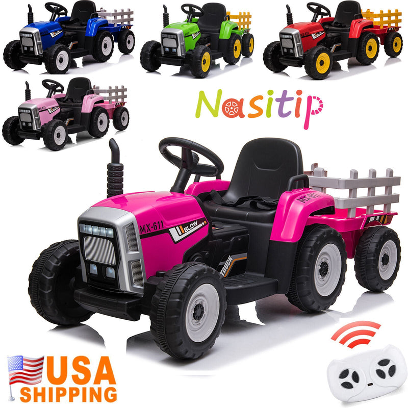 12V Electric Ride-On Tractor with Trailer and MP3 Player for Kids - Featuring 7 LED Headlights